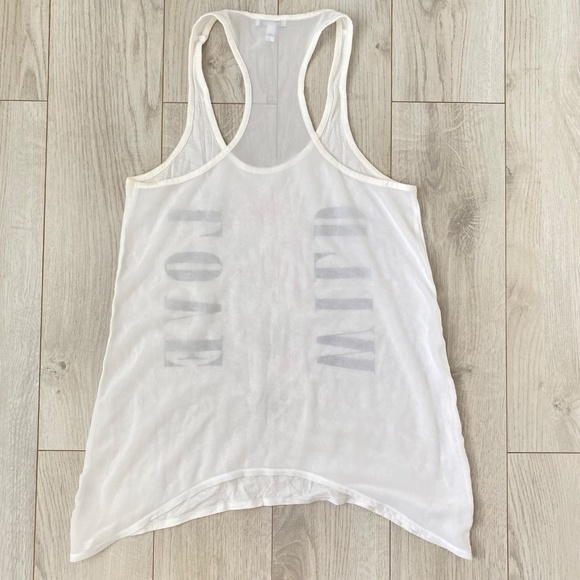 White Racer Back Knit Graphic Tank Tee With Mesh Back And Pastel Sequin Details - Picture 14 of 14